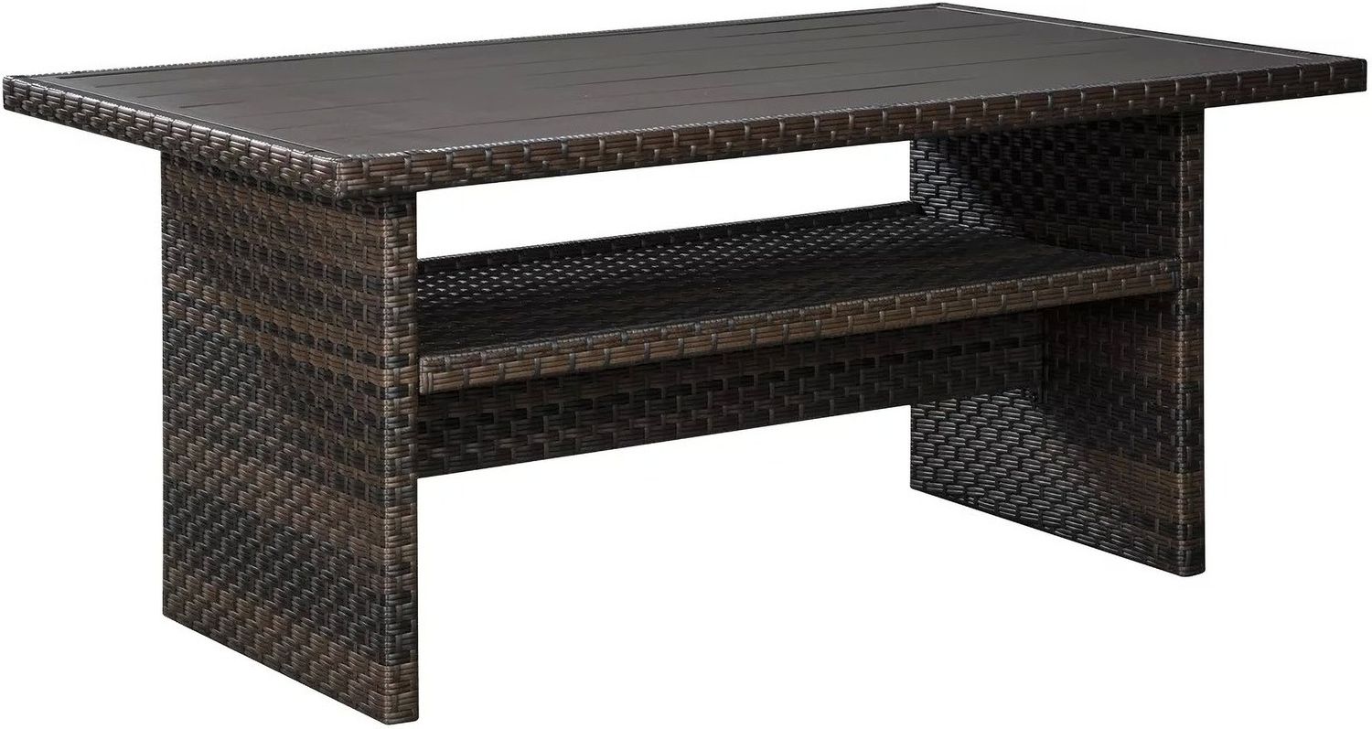 Easy Isle Dark Brown And Beige Outdoor Rectangular Dining Table P455625