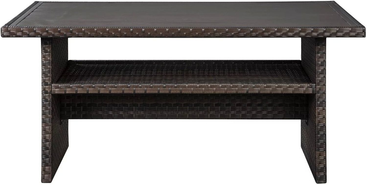 Easy Isle Dark Brown And Beige Outdoor Rectangular Dining Table P455625