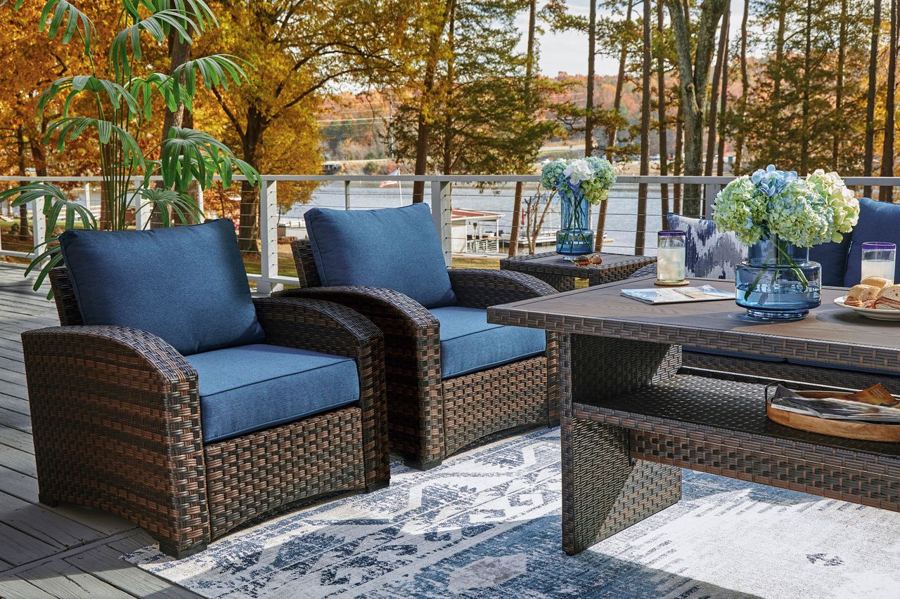 Easy Isle Dark Brown And Beige Outdoor Rectangular Dining Table P455625