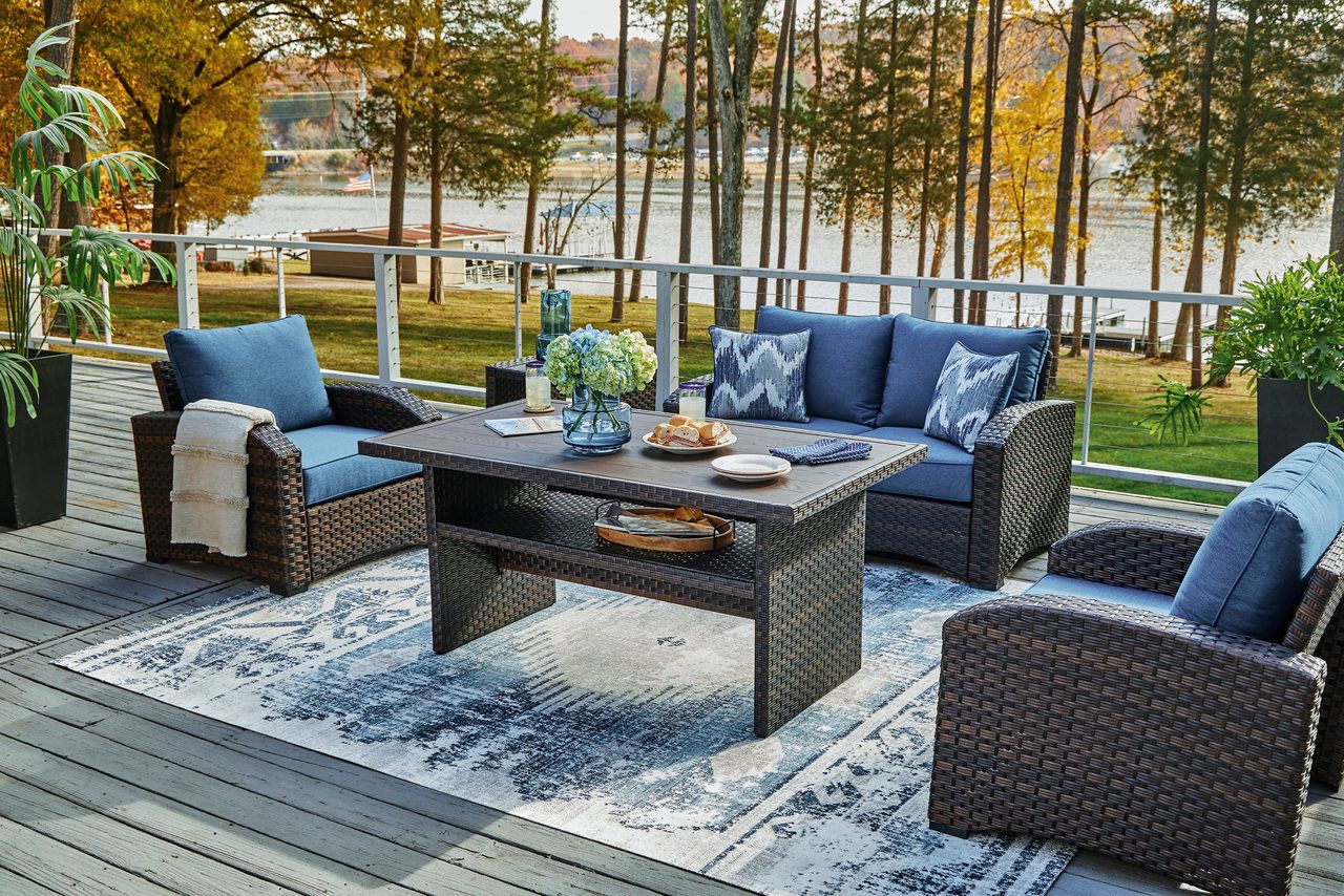 Easy Isle Dark Brown And Beige Outdoor Rectangular Dining Table P455625