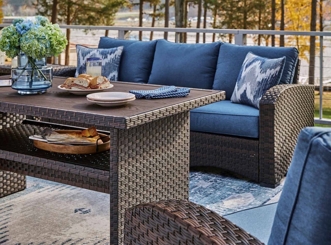 Easy Isle Dark Brown And Beige Outdoor Rectangular Dining Table P455625