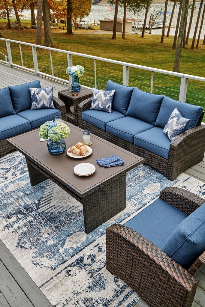 Easy Isle Dark Brown And Beige Outdoor Rectangular Dining Table P455625