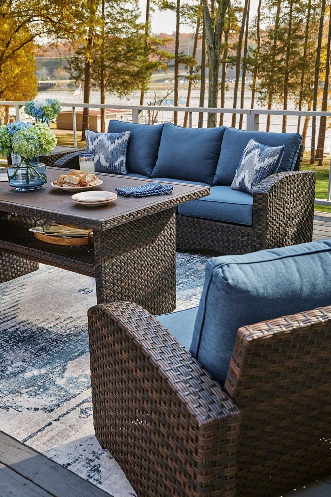 Easy Isle Dark Brown And Beige Outdoor Rectangular Dining Table P455625