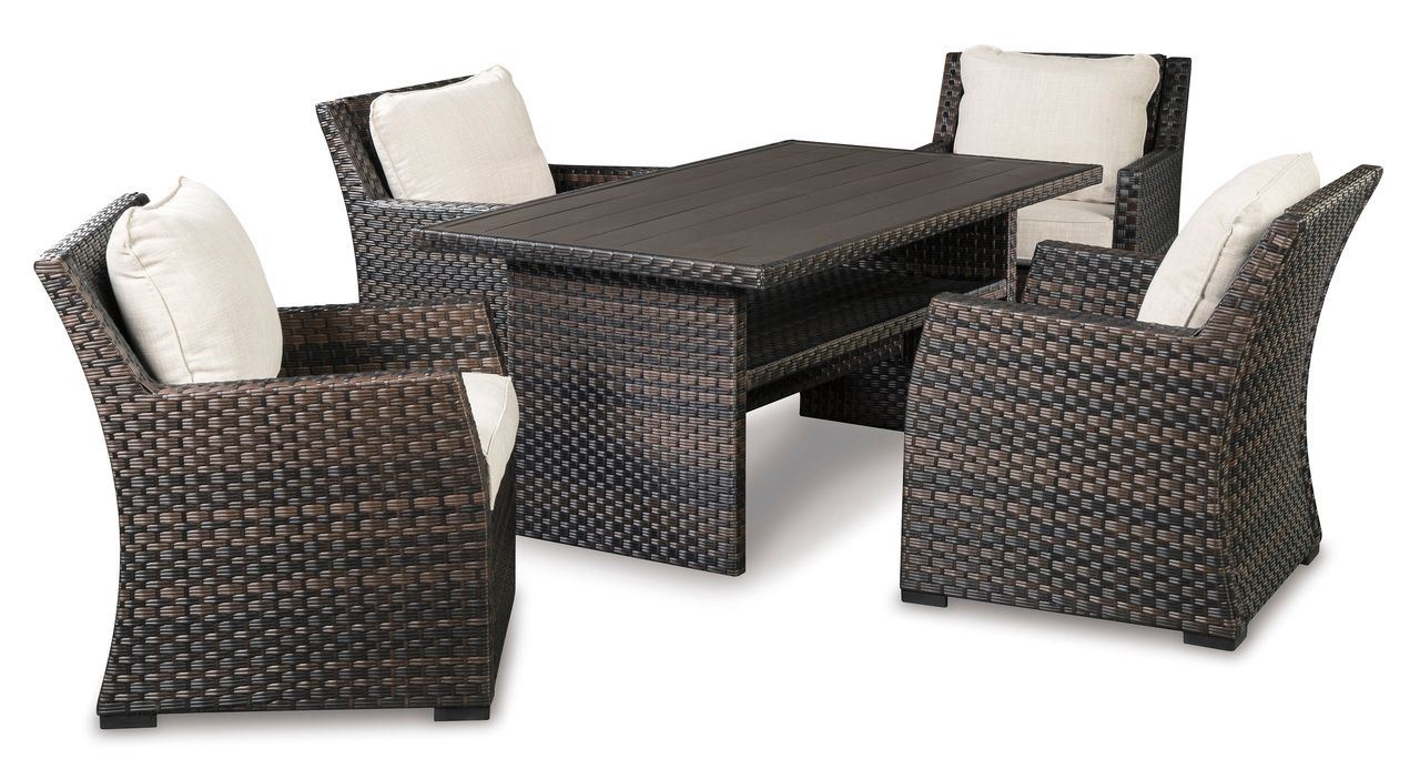 Easy Isle Dark Brown And Beige Outdoor Rectangular Dining Table P455625