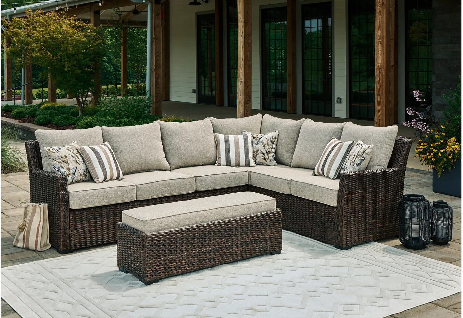 Brook Ranch Outdoor Sofa Sectional Conversation Set In Brown P465P2