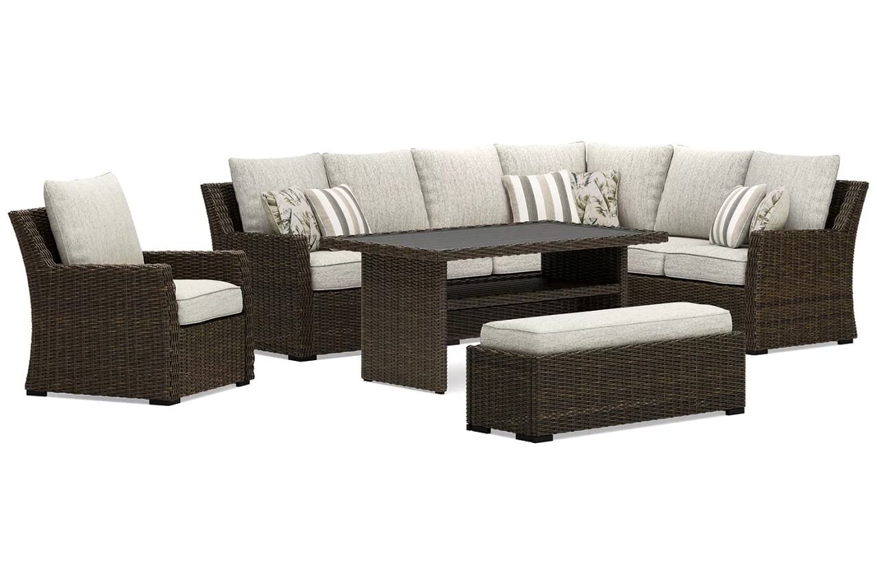 Brook Ranch Outdoor Sofa Sectional Conversation Set In Brown P465P2