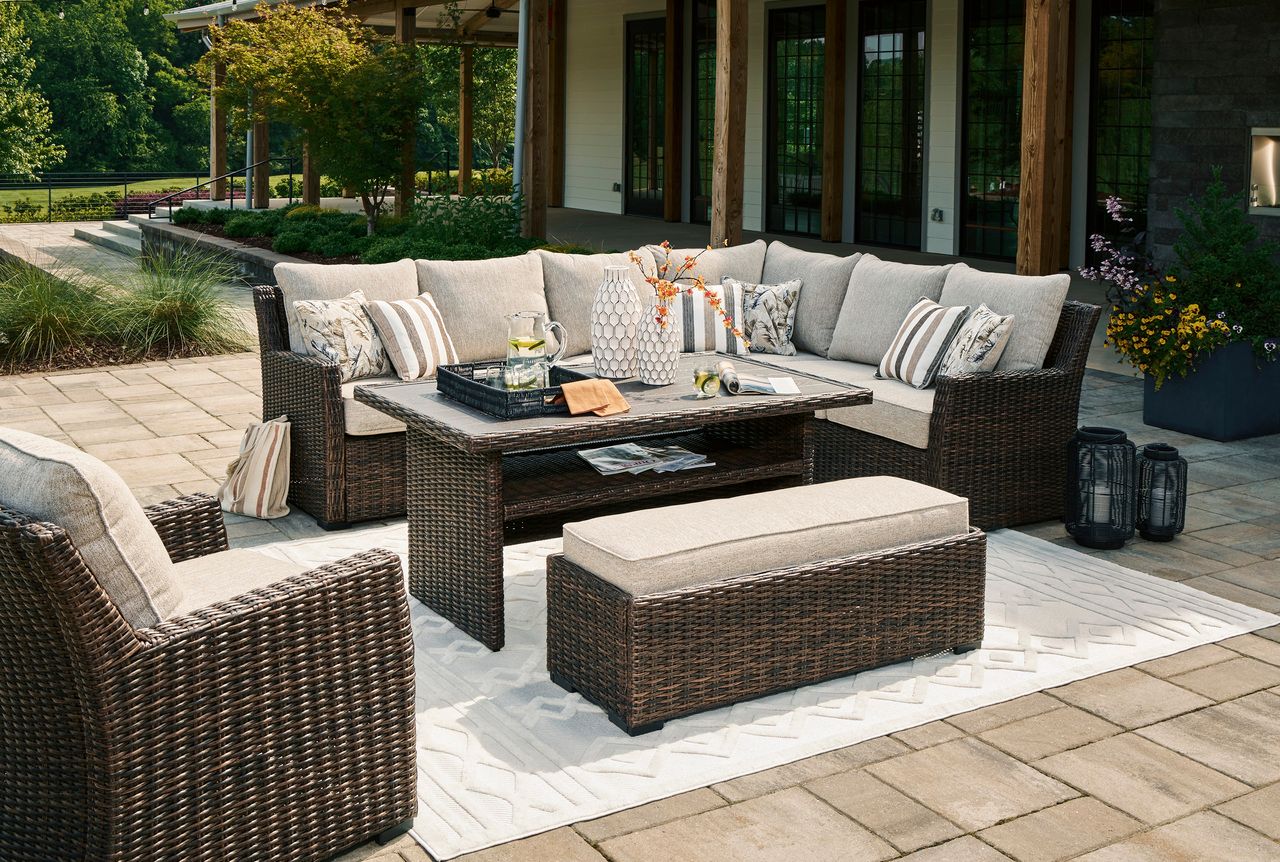Brook Ranch Outdoor Sofa Sectional Conversation Set In Brown P465P2