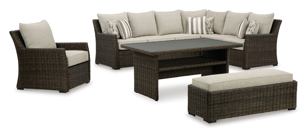 Brook Ranch Outdoor Sofa Sectional Conversation Set In Brown P465P2