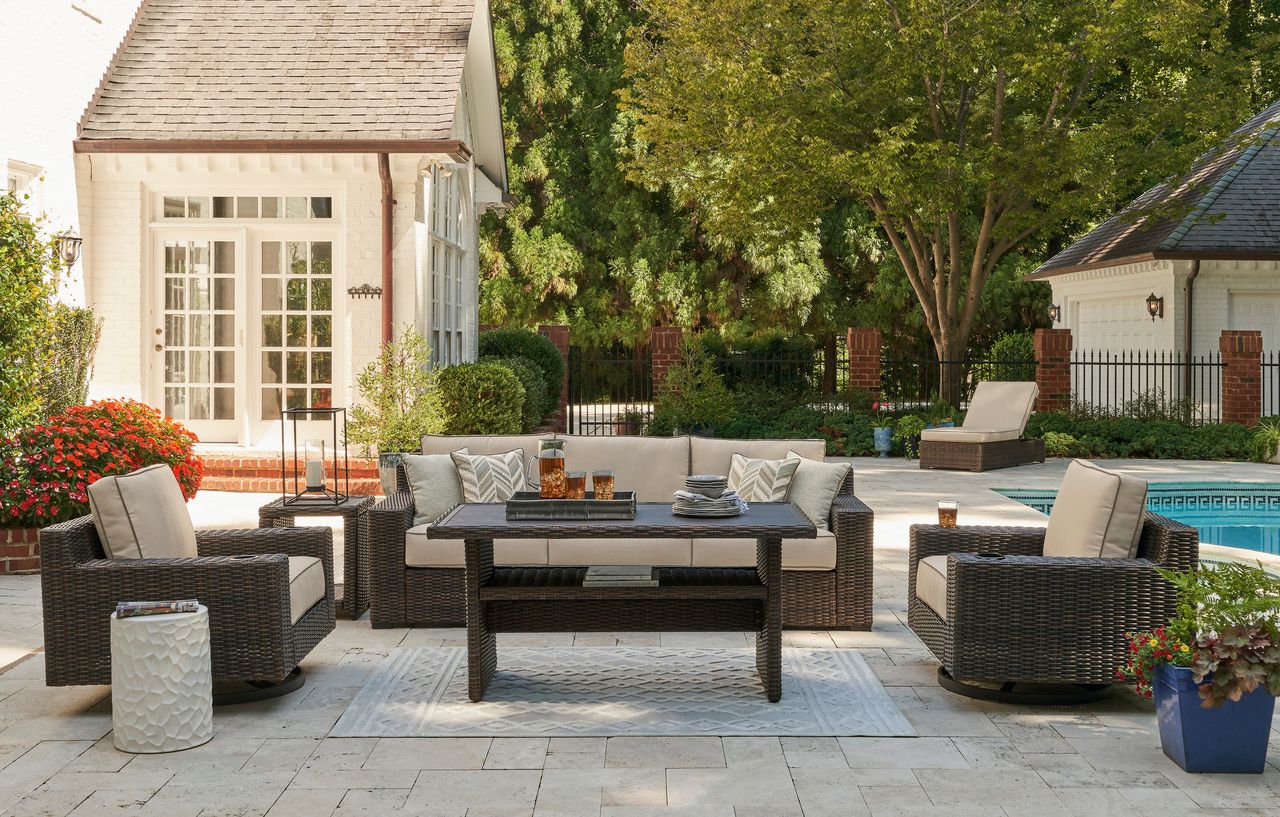 Brook Ranch Outdoor Sofa Sectional Conversation Set In Brown P465P2