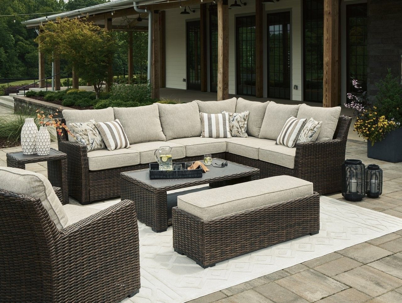 Brook Ranch Outdoor Sofa Sectional Conversation Set In Brown P465P2