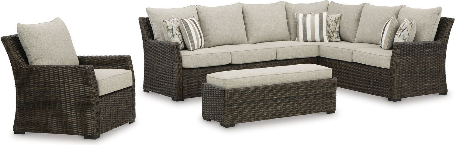 Brook Ranch Outdoor Sofa Sectional Conversation Set In Brown P465P2