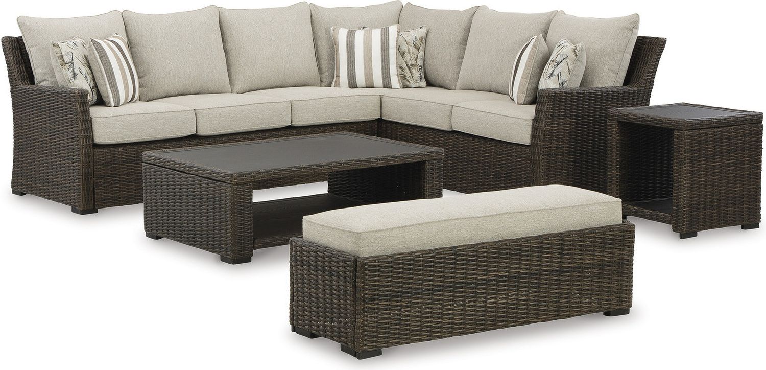 Brook Ranch Outdoor Sofa Sectional Conversation Set In Brown P465P2