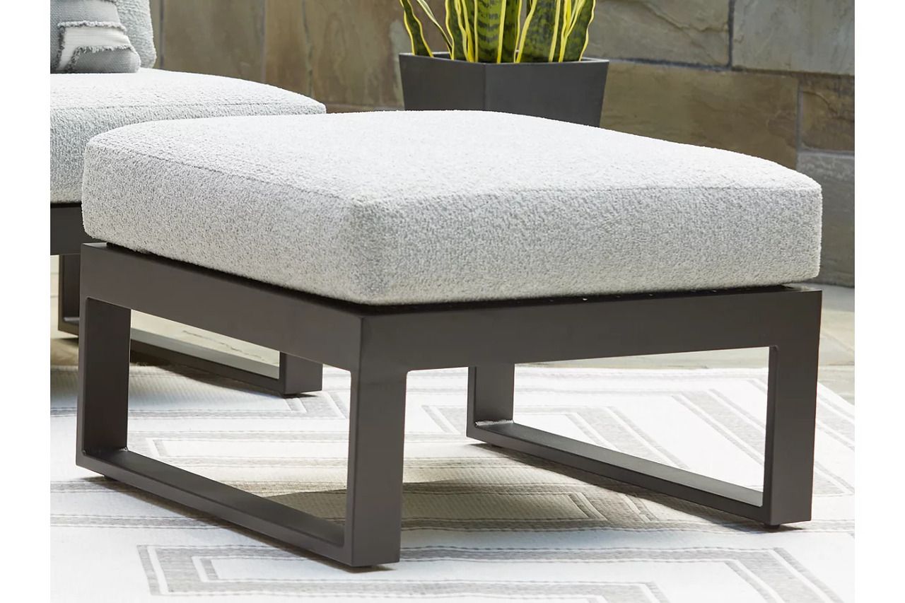 Beachloft Outdoor Ottoman with Cushion In Black and Gray P490814