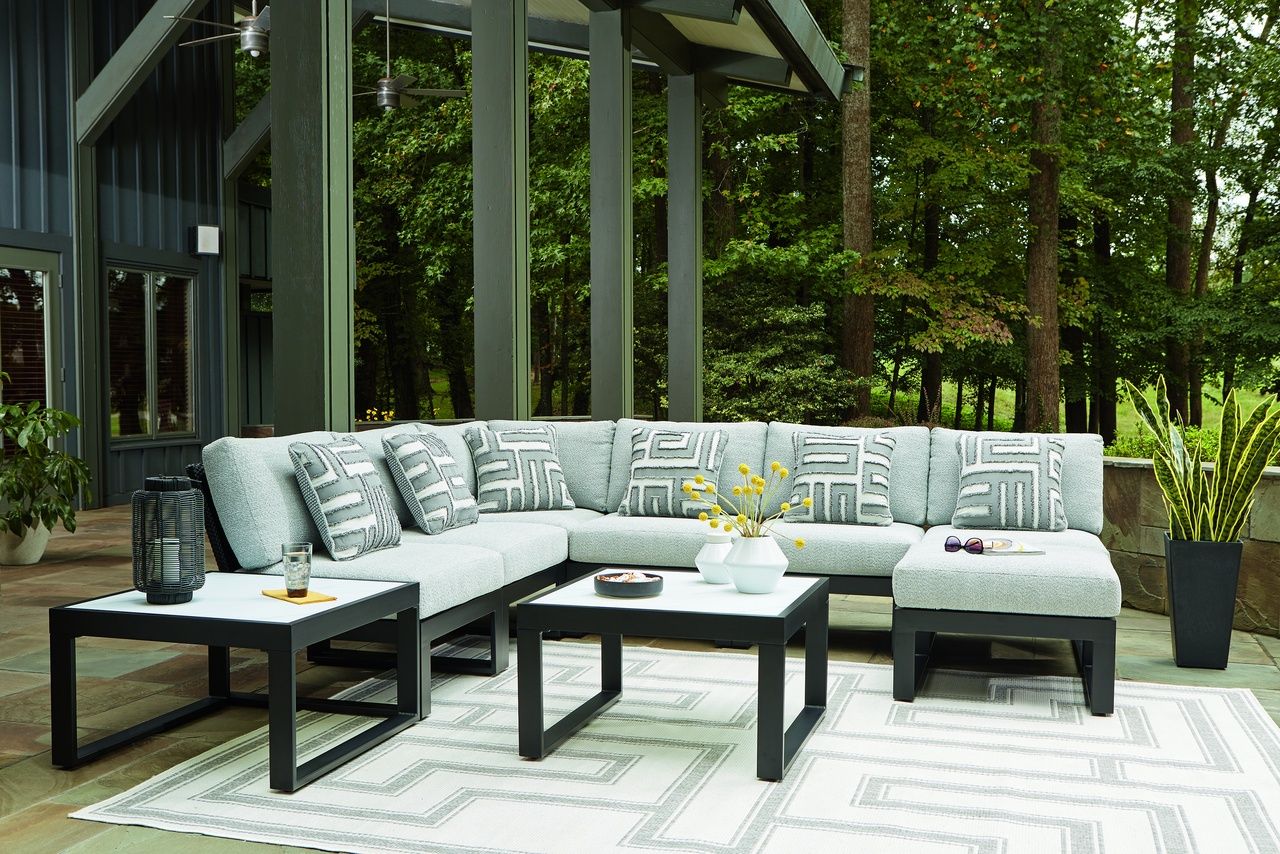 Beachloft Outdoor Ottoman with Cushion In Black and Gray P490814