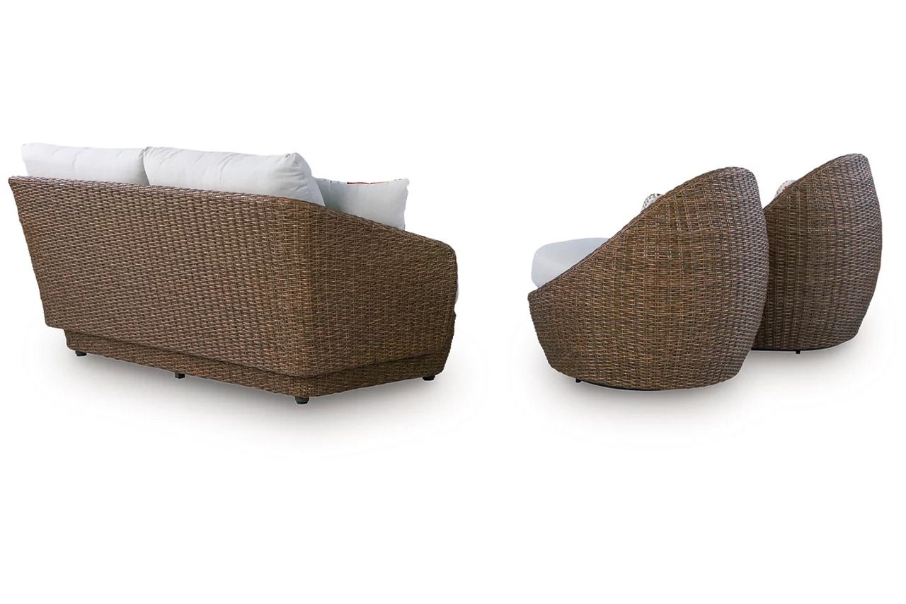 Cardiff Beach Outdoor Loveseat/2 Swivel Chairs Set of 3 In Beige P503070