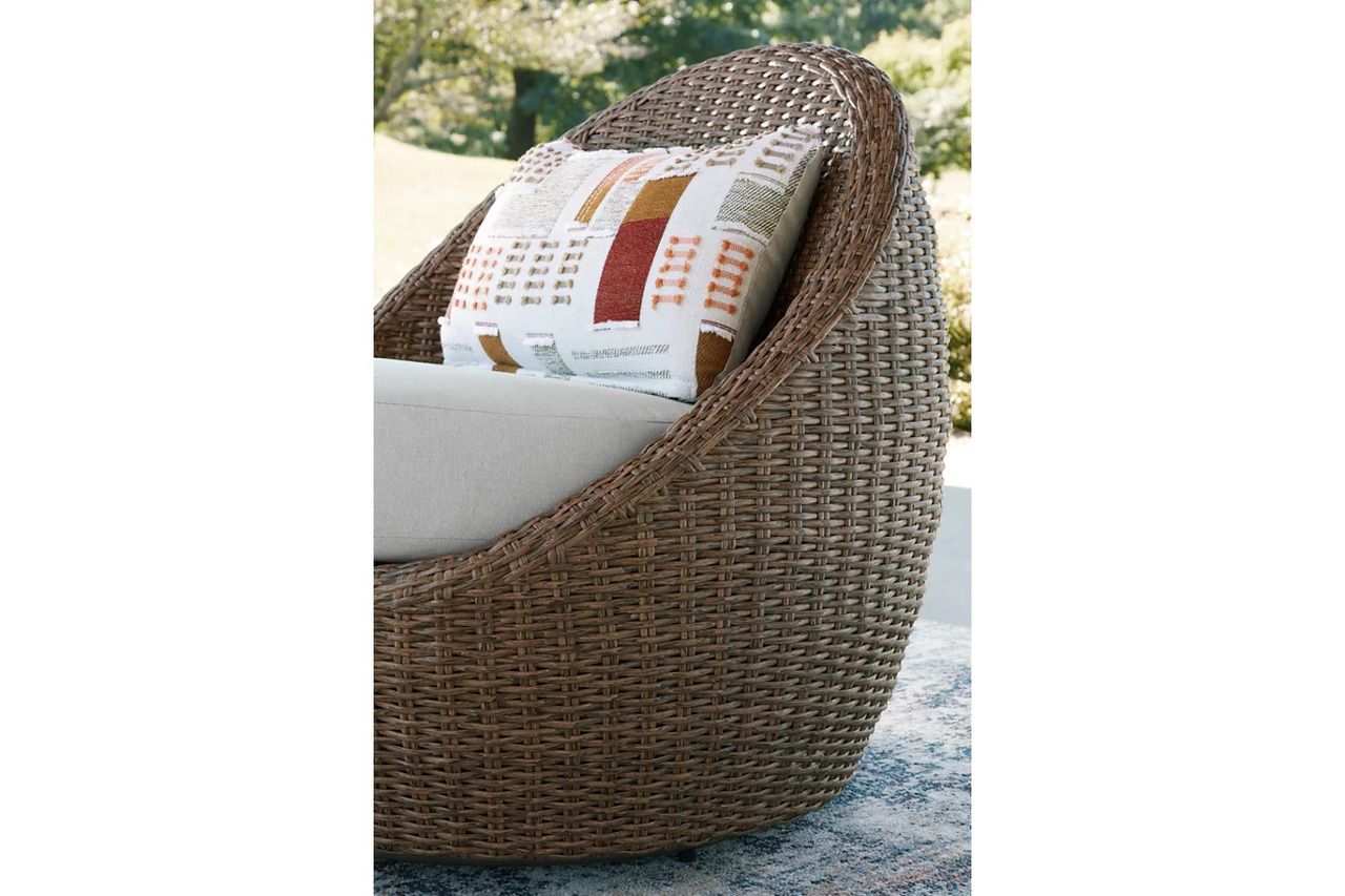 Cardiff Beach Outdoor Loveseat/2 Swivel Chairs Set of 3 In Beige P503070