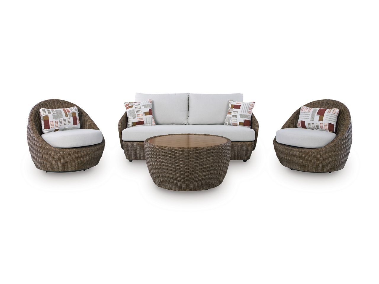 Cardiff Beach Outdoor Loveseat/2 Swivel Chairs Set of 3 In Beige P503070