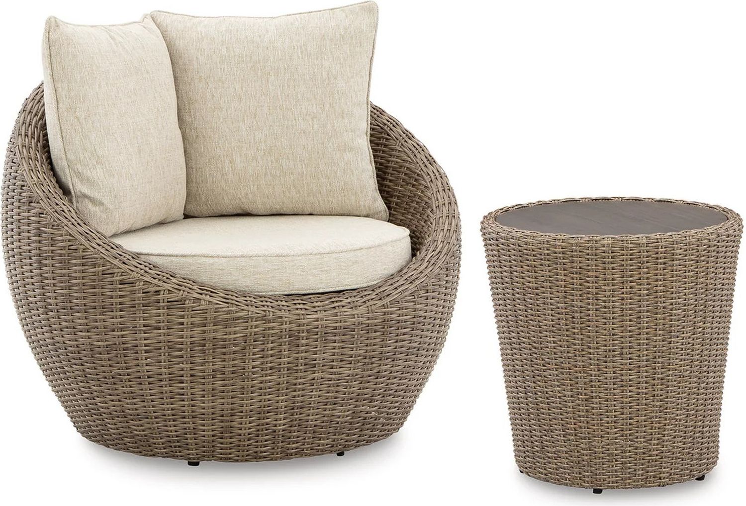 Danson 2 Swivel Lounge Chairs and End Table In Beige P505P1