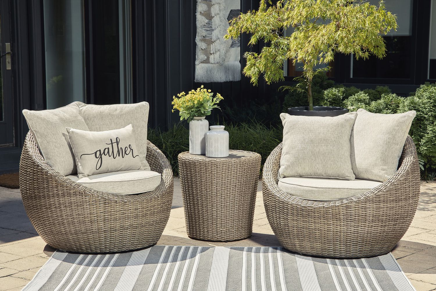 Danson 2 Swivel Lounge Chairs and End Table In Beige P505P1