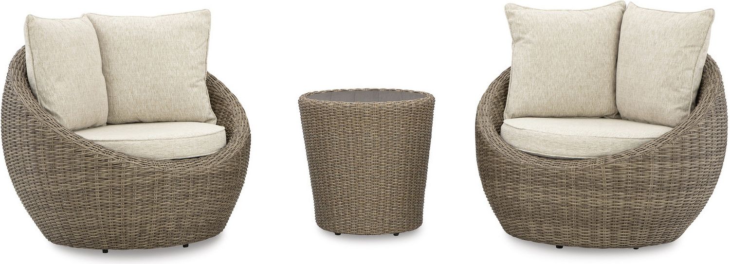 Danson 2 Swivel Lounge Chairs and End Table In Beige P505P1
