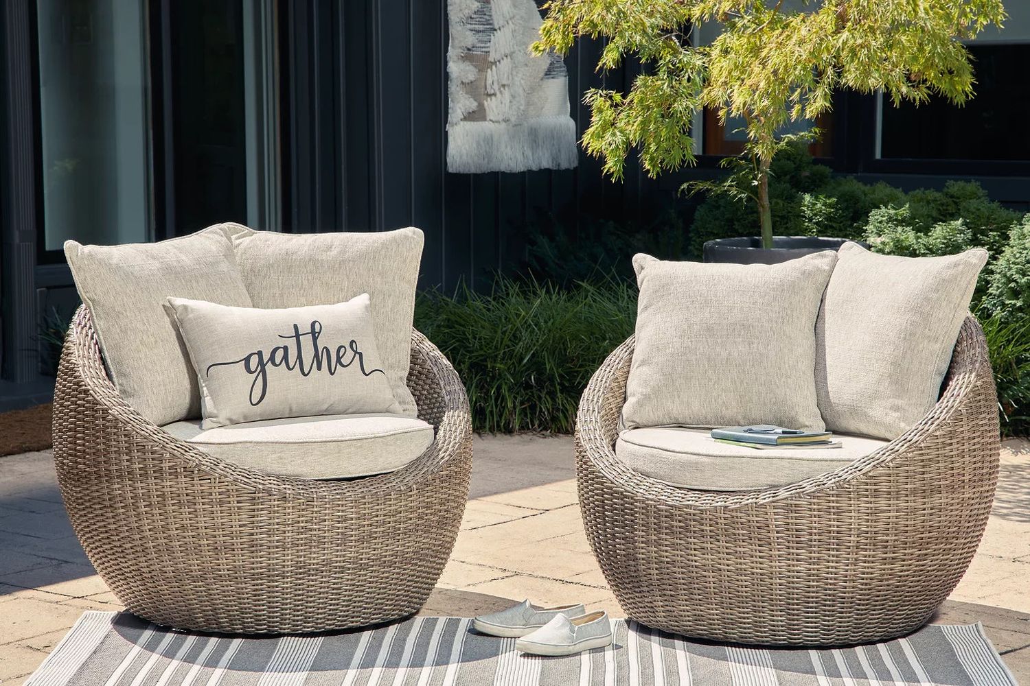 Danson 2 Swivel Lounge Chairs and End Table In Beige P505P1