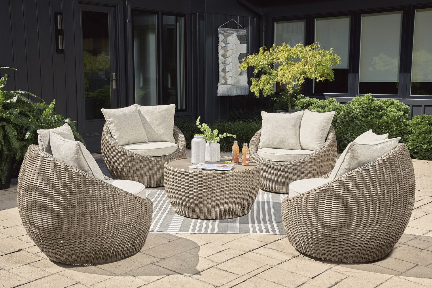 Danson 2 Swivel Lounge Chairs and End Table In Beige P505P1