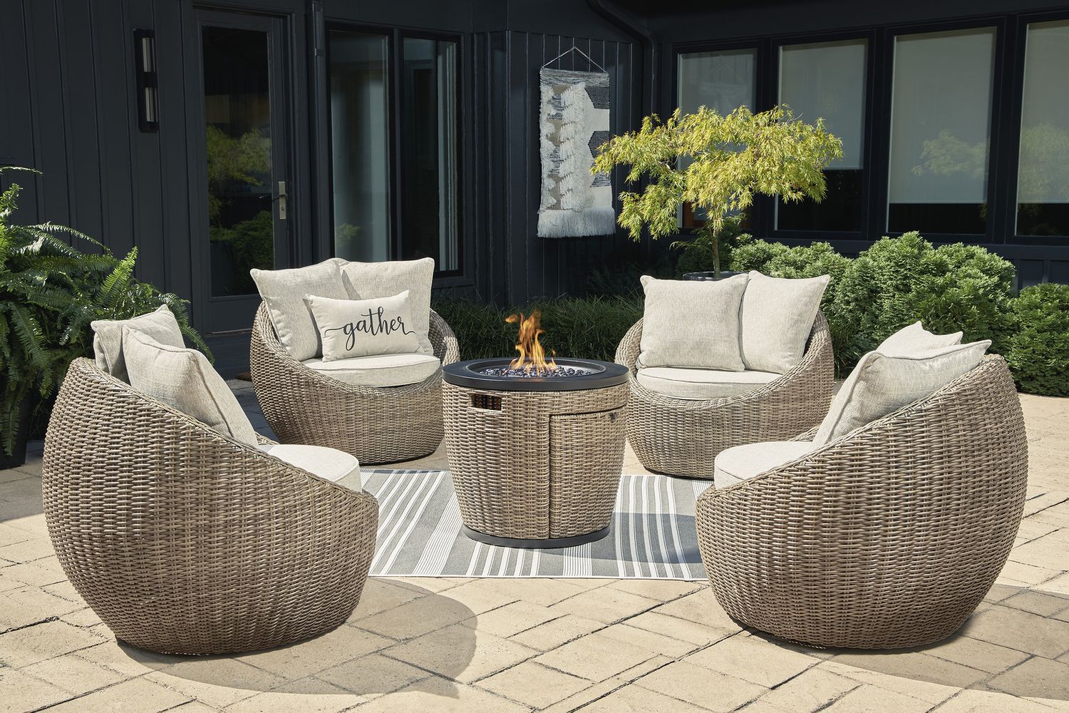 Danson 2 Swivel Lounge Chairs and End Table In Beige P505P1