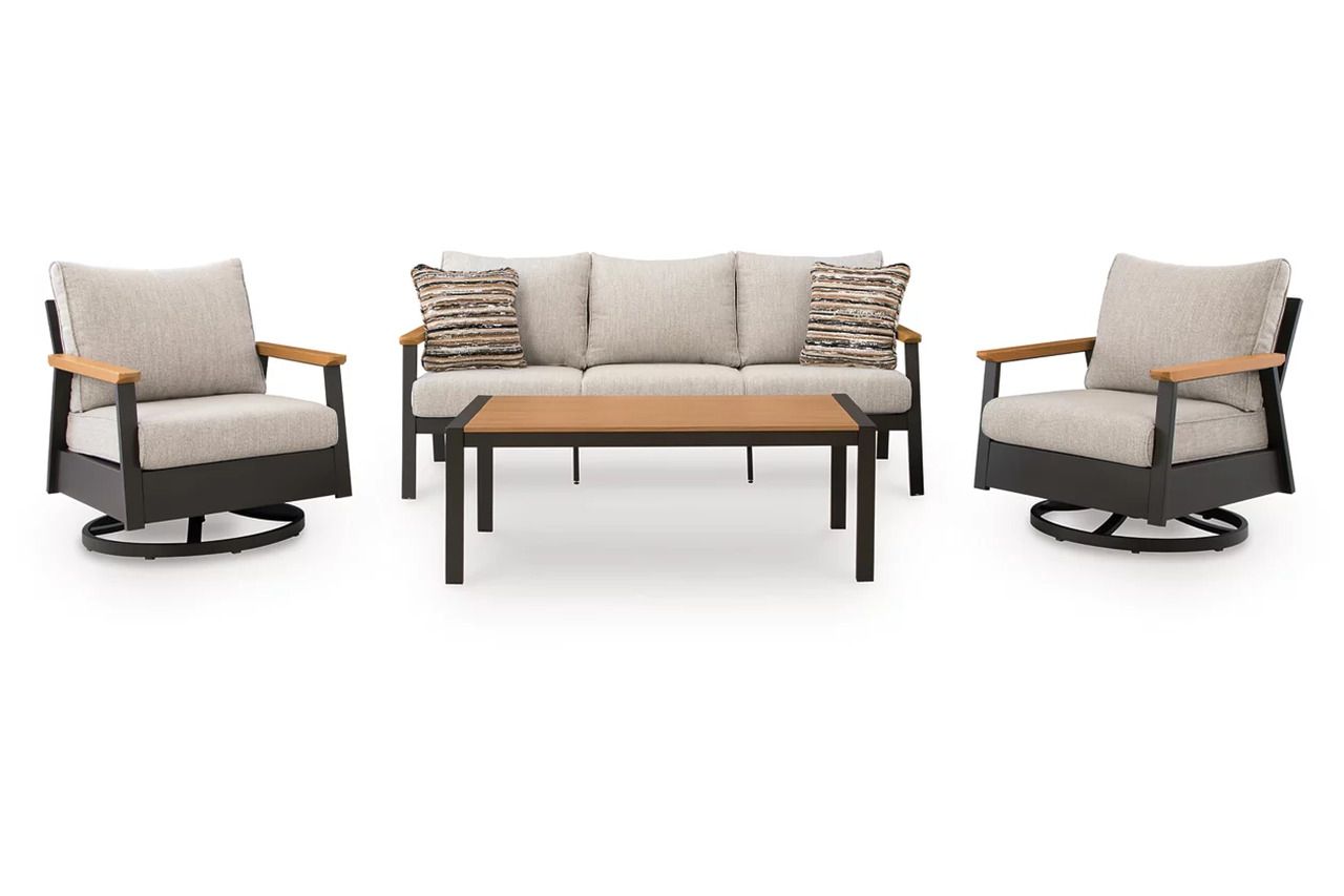 Carlsbad Beach Outdoor Sofa/Chairs/Table Set of 4 In Dark Brown P513081