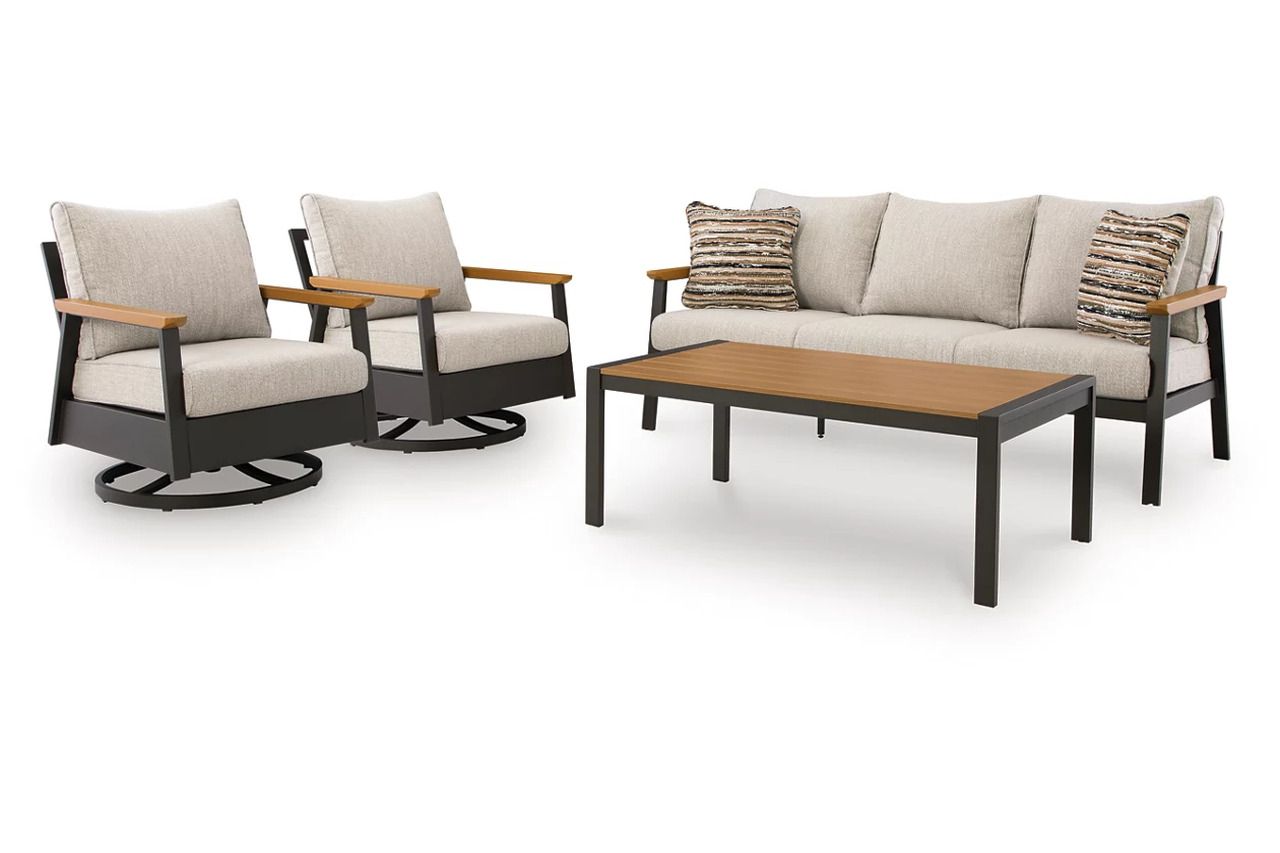 Carlsbad Beach Outdoor Sofa/Chairs/Table Set of 4 In Dark Brown P513081