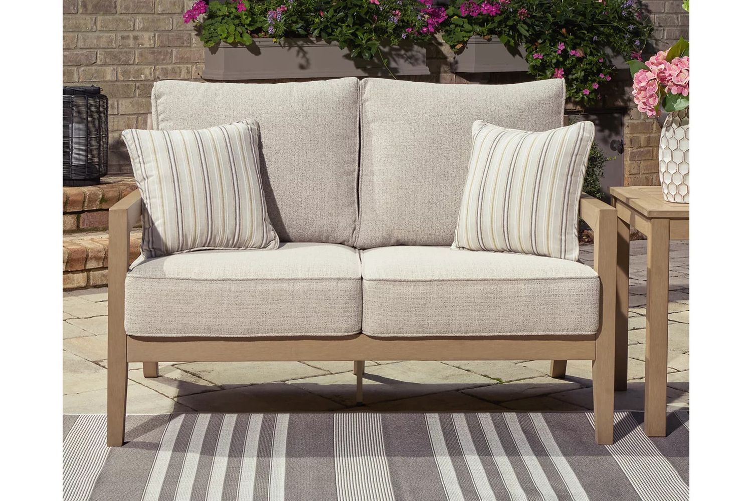 Hallow Creek Driftwood Outdoor Loveseat With Cushion P560835