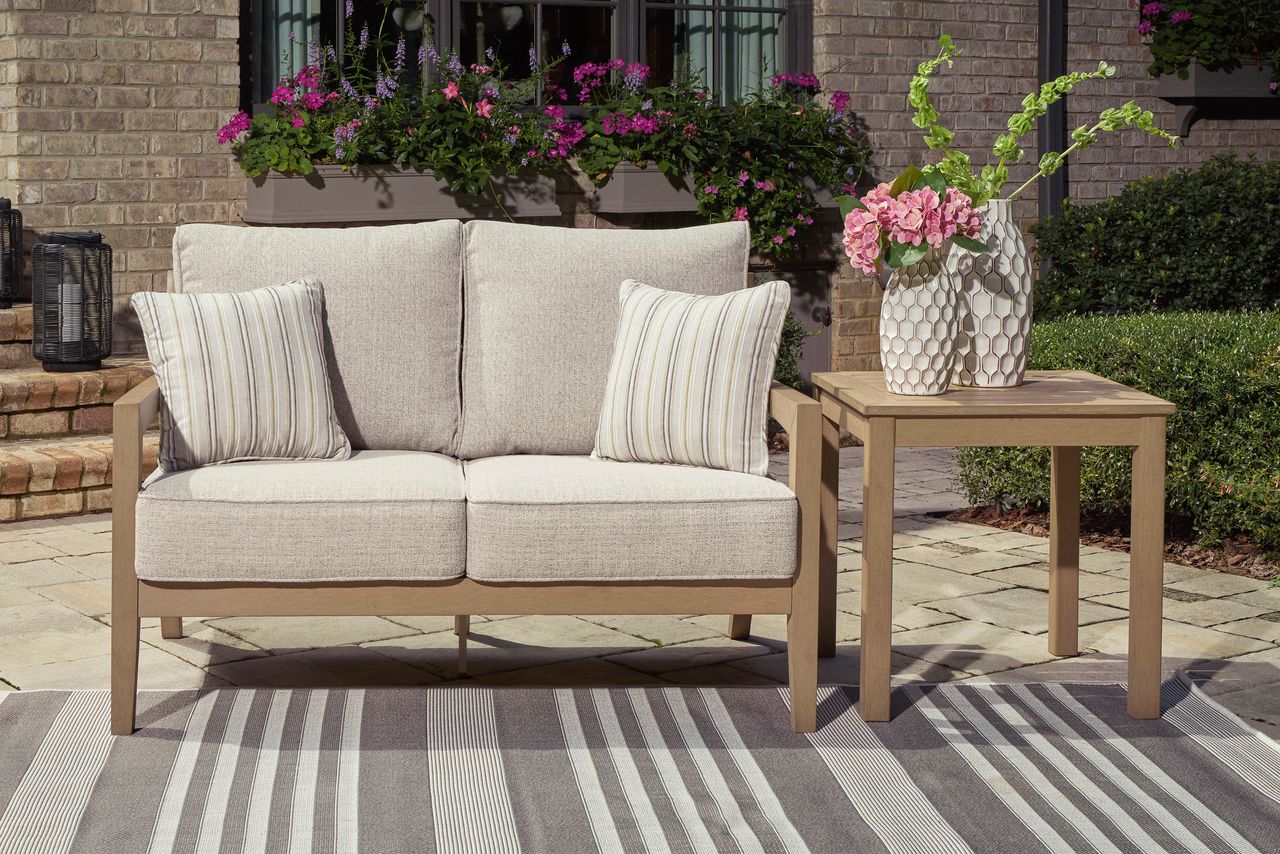 Hallow Creek Driftwood Outdoor Loveseat With Cushion P560835