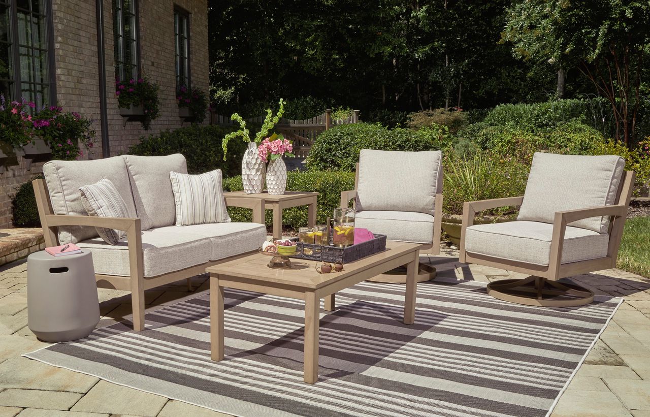 Hallow Creek Driftwood Outdoor Loveseat With Cushion P560835