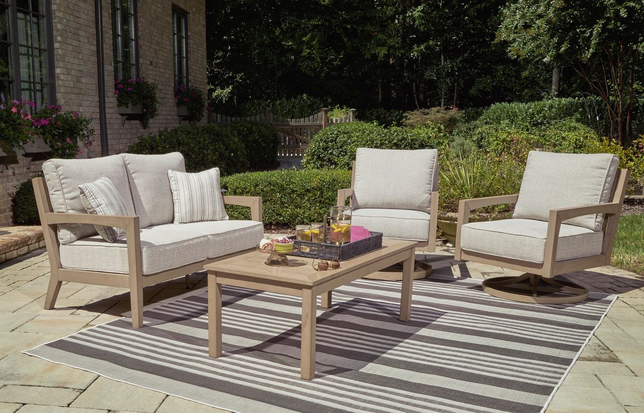 Hallow Creek Driftwood Outdoor Loveseat With Cushion P560835