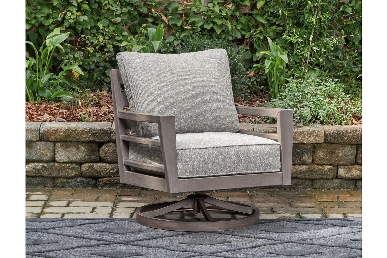Hillside Barn Gray/Brown Outdoor Swivel Lounge With Cushion P564821