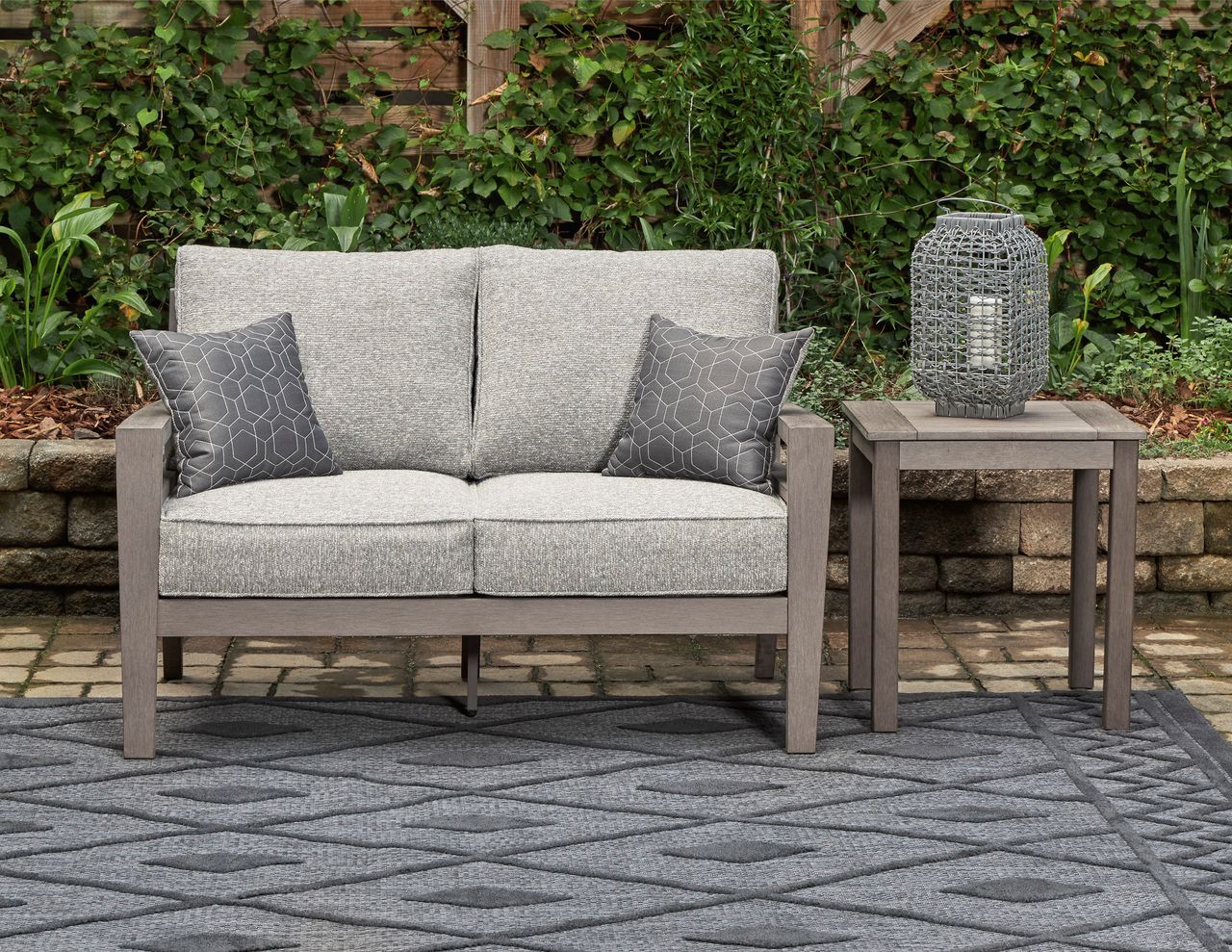 Hillside Barn Gray/Brown Outdoor Loveseat With Cushion P564835