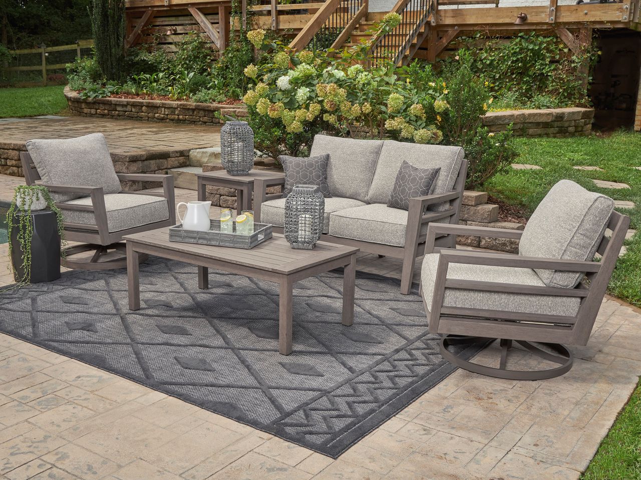 Hillside Barn Gray/Brown Outdoor Loveseat With Cushion P564835