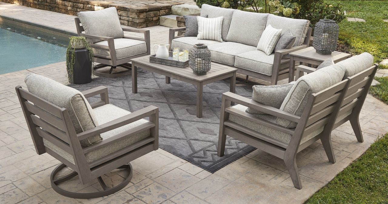 Hillside Barn Gray/Brown Outdoor Loveseat With Cushion P564835