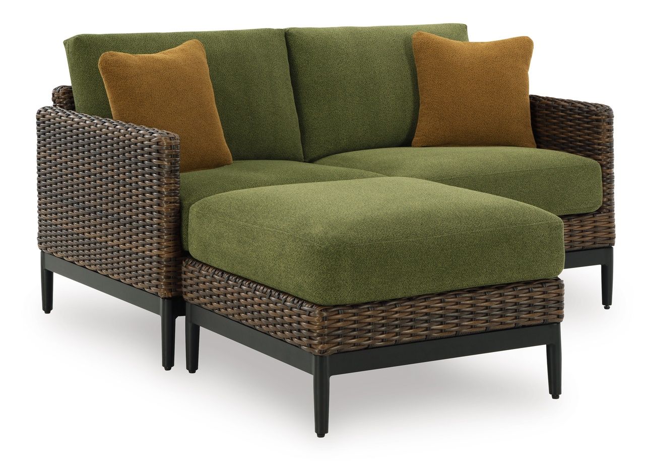 Horizon Hall Outdoor Ottoman with Cushion In Brown and Green P572814