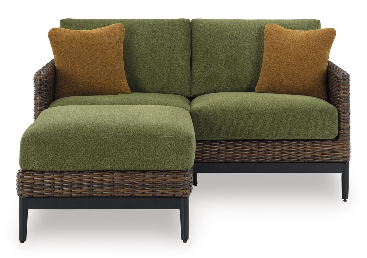 Horizon Hall Outdoor Ottoman with Cushion In Brown and Green P572814