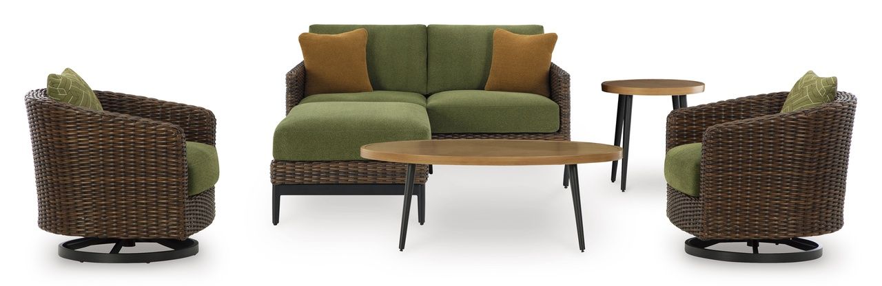Horizon Hall Outdoor Ottoman with Cushion In Brown and Green P572814