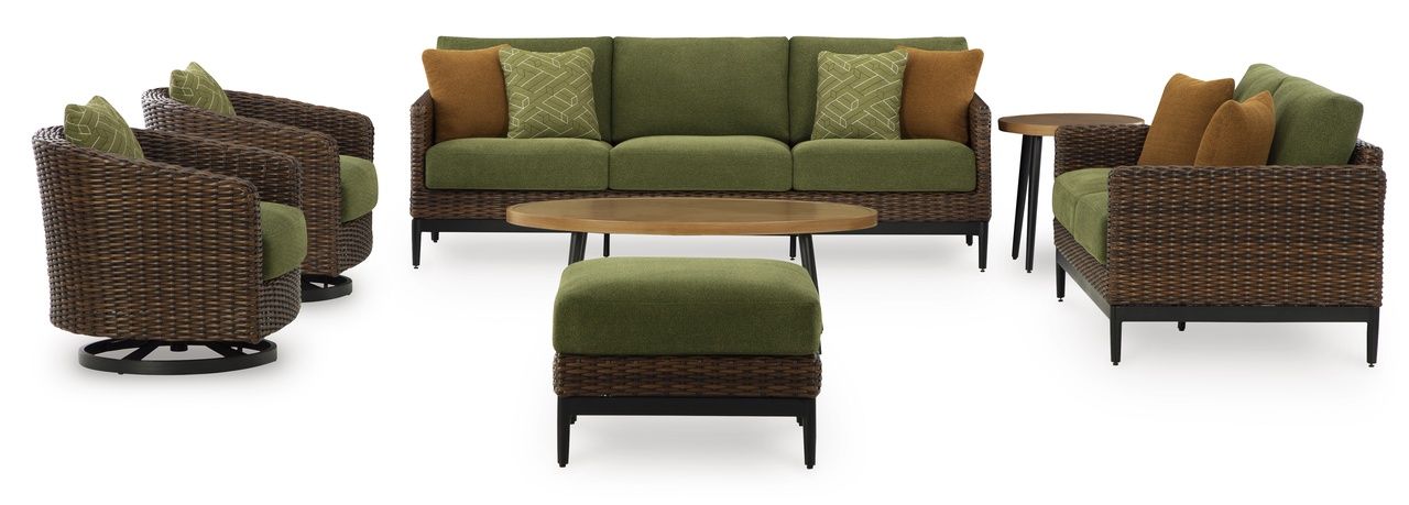 Horizon Hall Outdoor Ottoman with Cushion In Brown and Green P572814