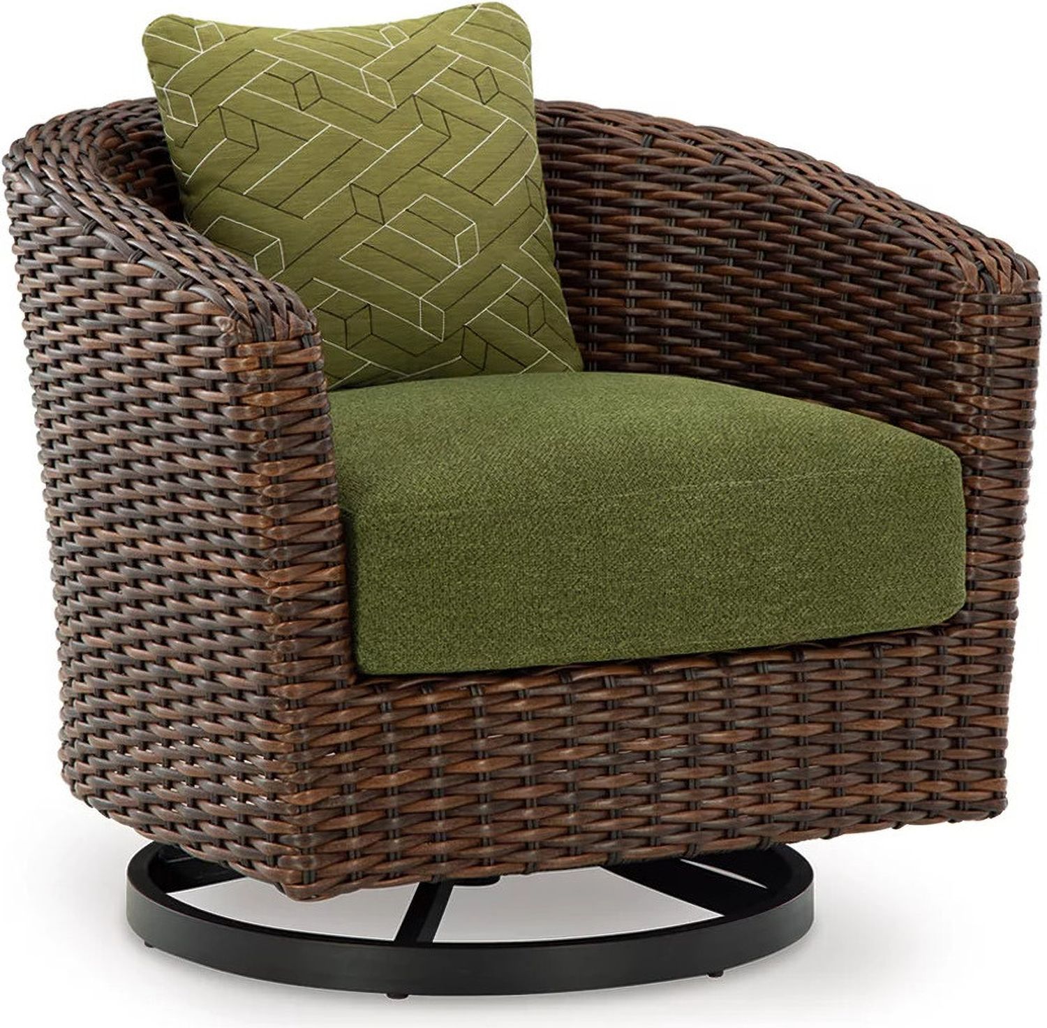 Horizon Hall Outdoor Swivel Lounge Chair with Cushion In Brown and Green P572821