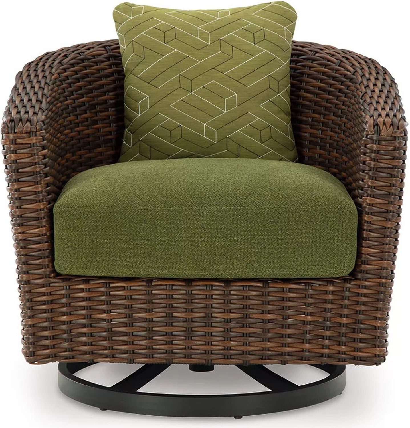 Horizon Hall Outdoor Swivel Lounge Chair with Cushion In Brown and Green P572821