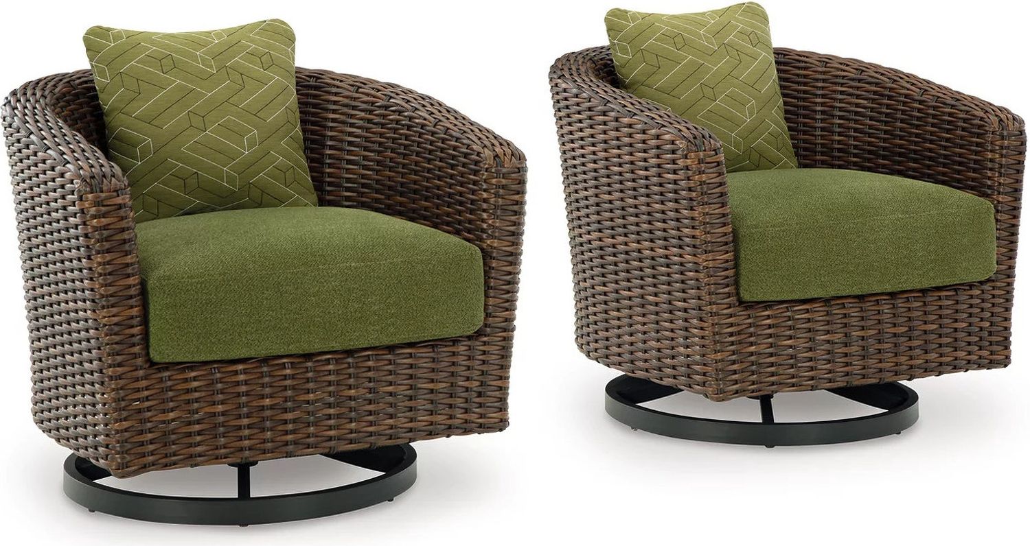 Horizon Hall Outdoor Swivel Lounge Chair with Cushion In Brown and Green P572821