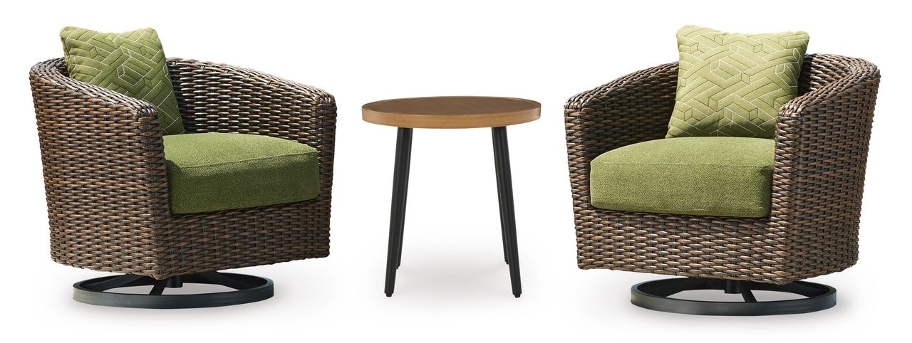 Horizon Hall Outdoor Swivel Lounge Chair with Cushion In Brown and Green P572821