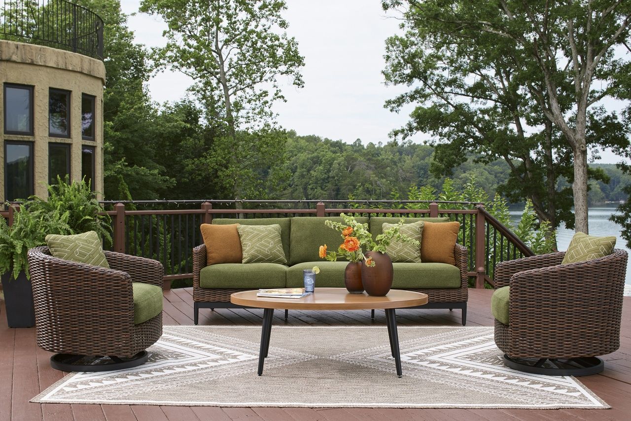 Horizon Hall Outdoor Swivel Lounge Chair with Cushion In Brown and Green P572821