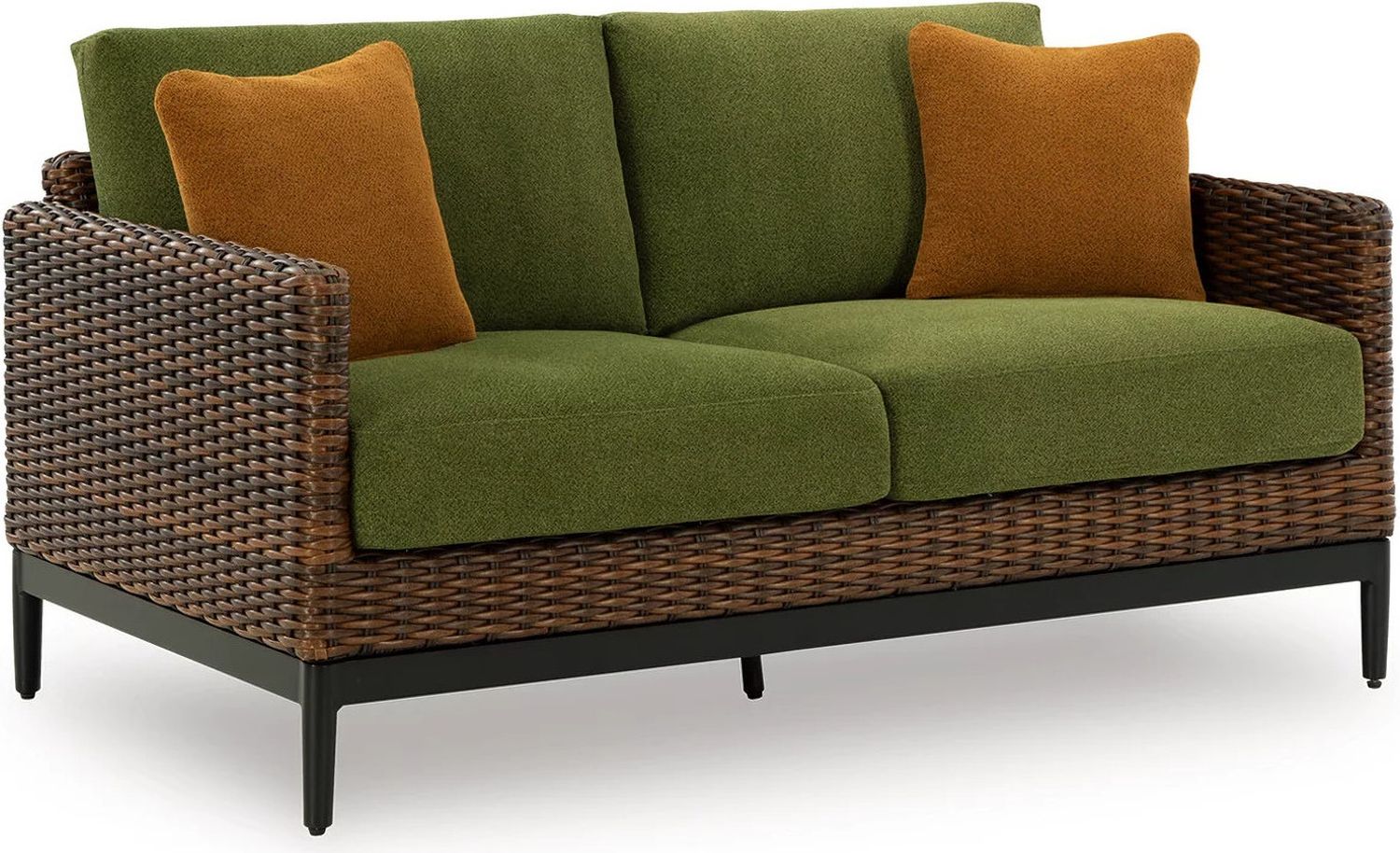 Horizon Hall Outdoor Loveseat with Cushion In Brown and Green P572835