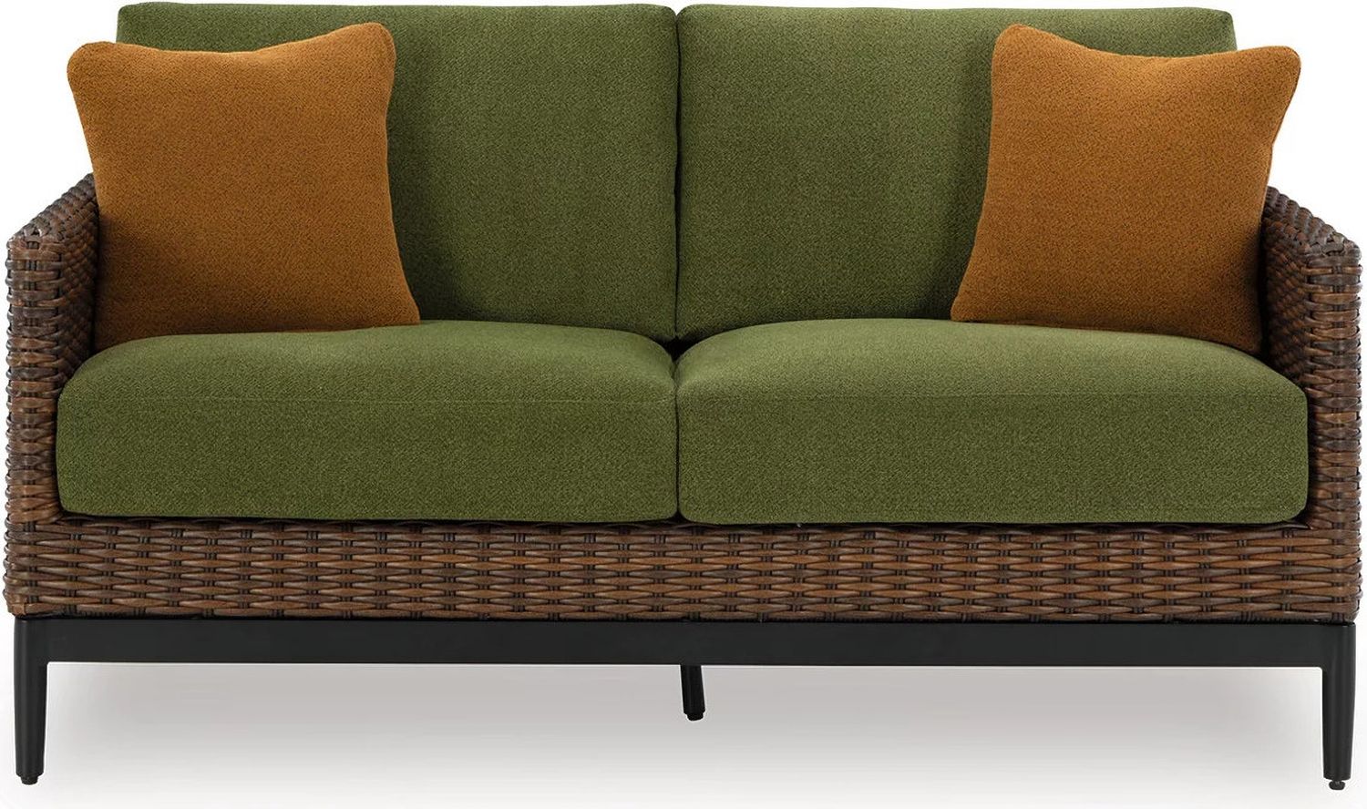 Horizon Hall Outdoor Loveseat with Cushion In Brown and Green P572835
