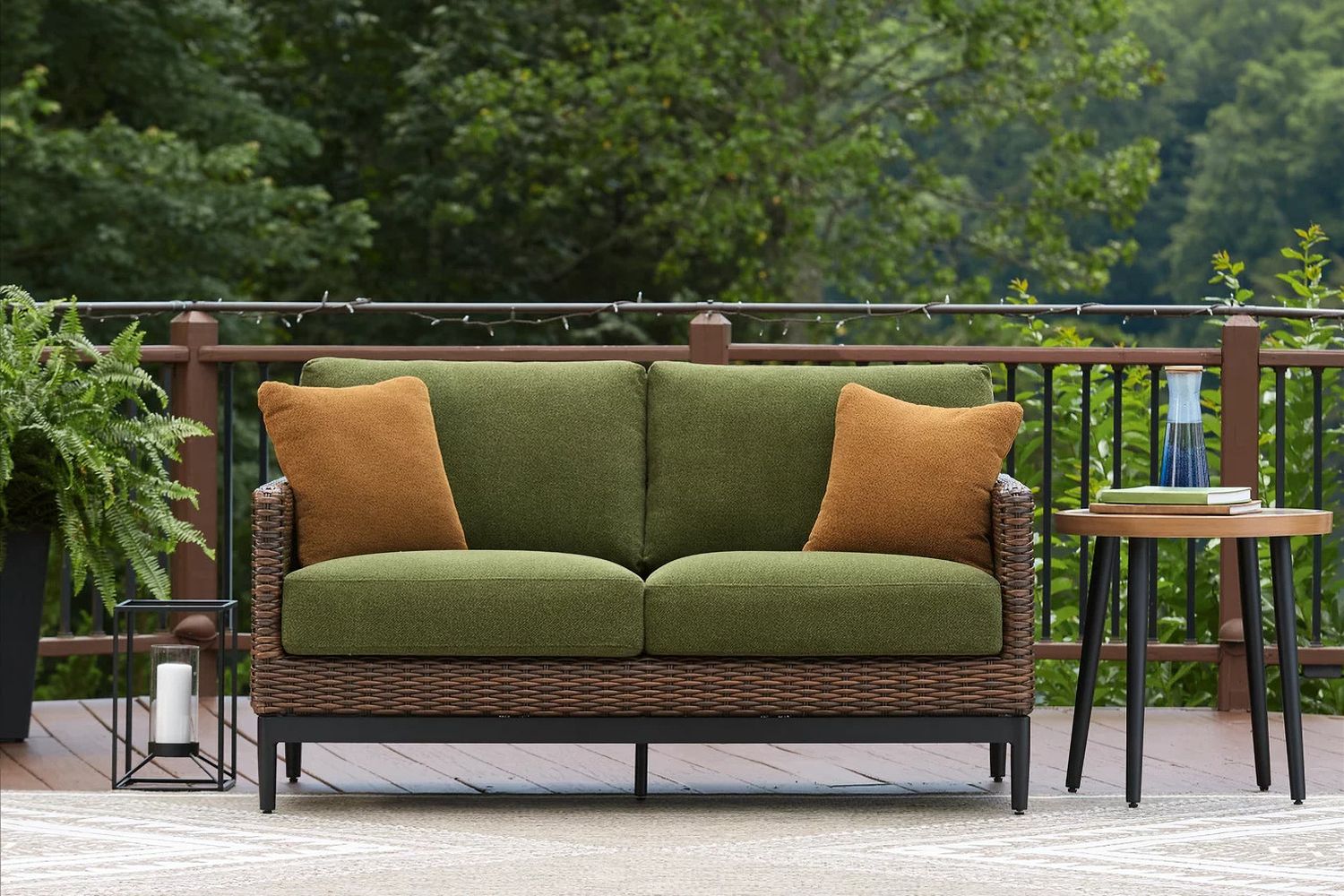 Horizon Hall Outdoor Loveseat with Cushion In Brown and Green P572835