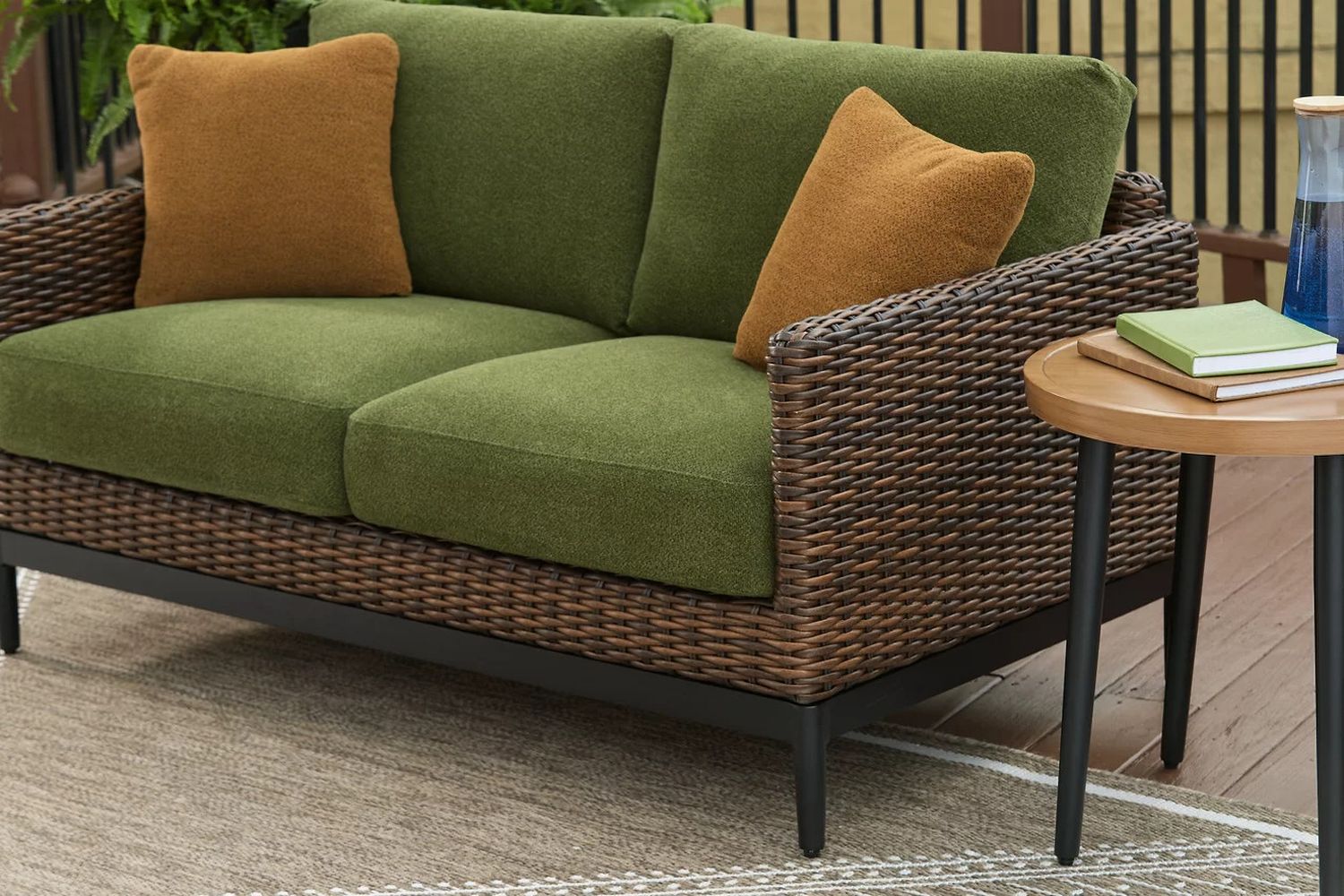 Horizon Hall Outdoor Loveseat with Cushion In Brown and Green P572835